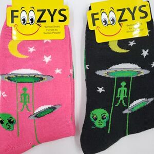 Womens ALIEN Socks Spaceship UFO Extraterrestrial Outer Space 2 PAIRS by Foozys